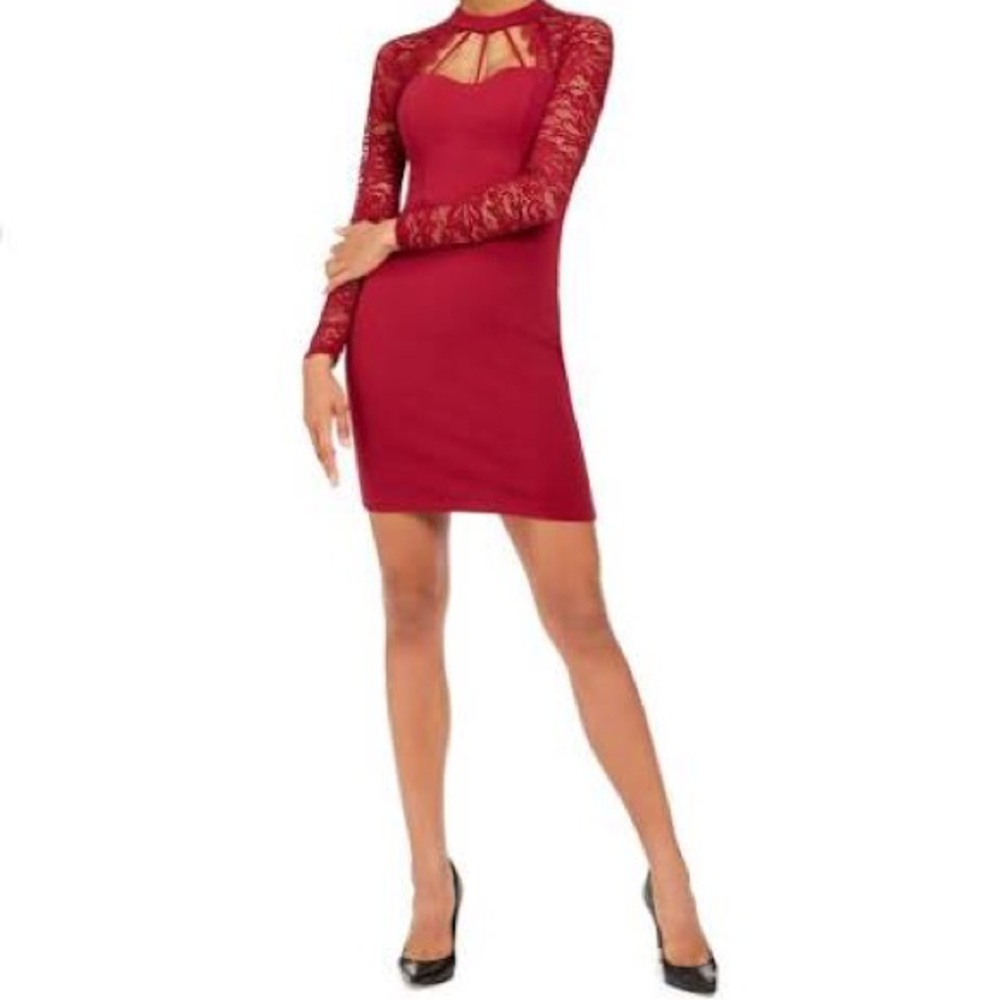 NWT Guess Red Lace Sleeve Cutout Sweetheart Neckline Dress